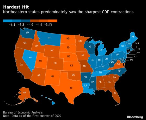 New York, Nevada Lead GDP Contraction in the First Quarter