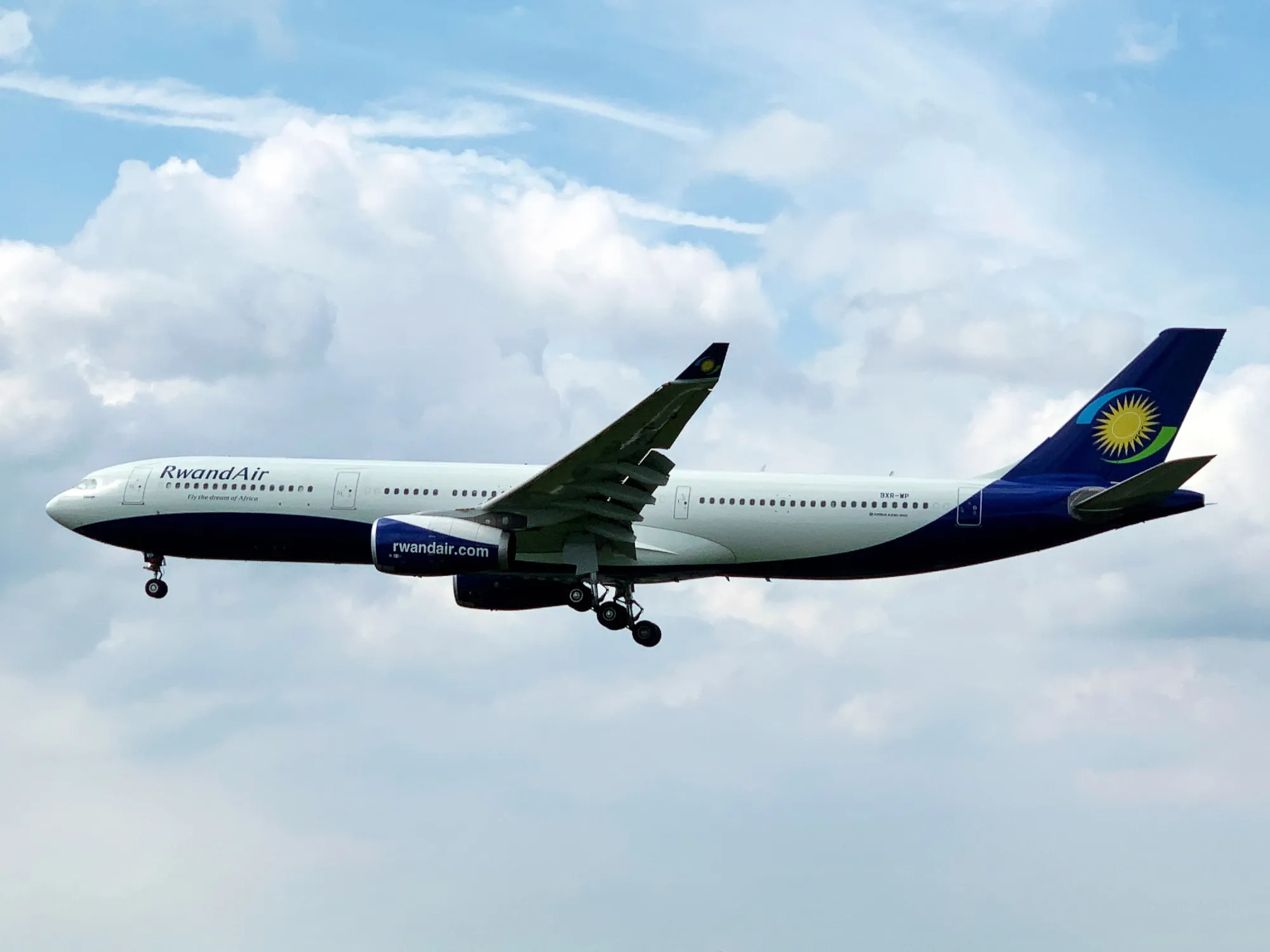 Airbus A 330 from RwandAir is landing  at Brussels airport