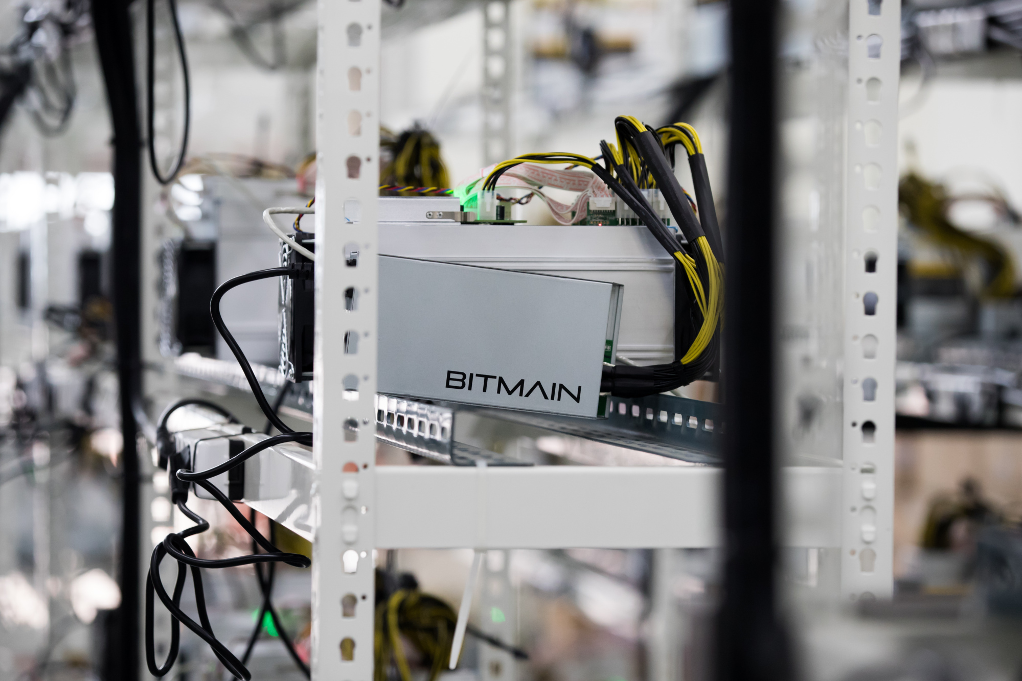 A Bitmain Technologies Inc. device&nbsp;at a cryptocurrency mining facility in Incheon, South Korea.