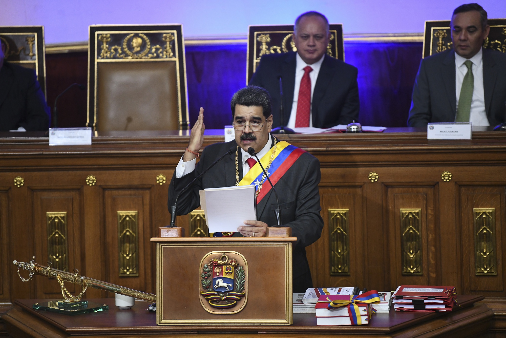 Nicolas Maduro speaks during the state of the union address at the Constituent National Assembly in Caracas on Jan. 14.