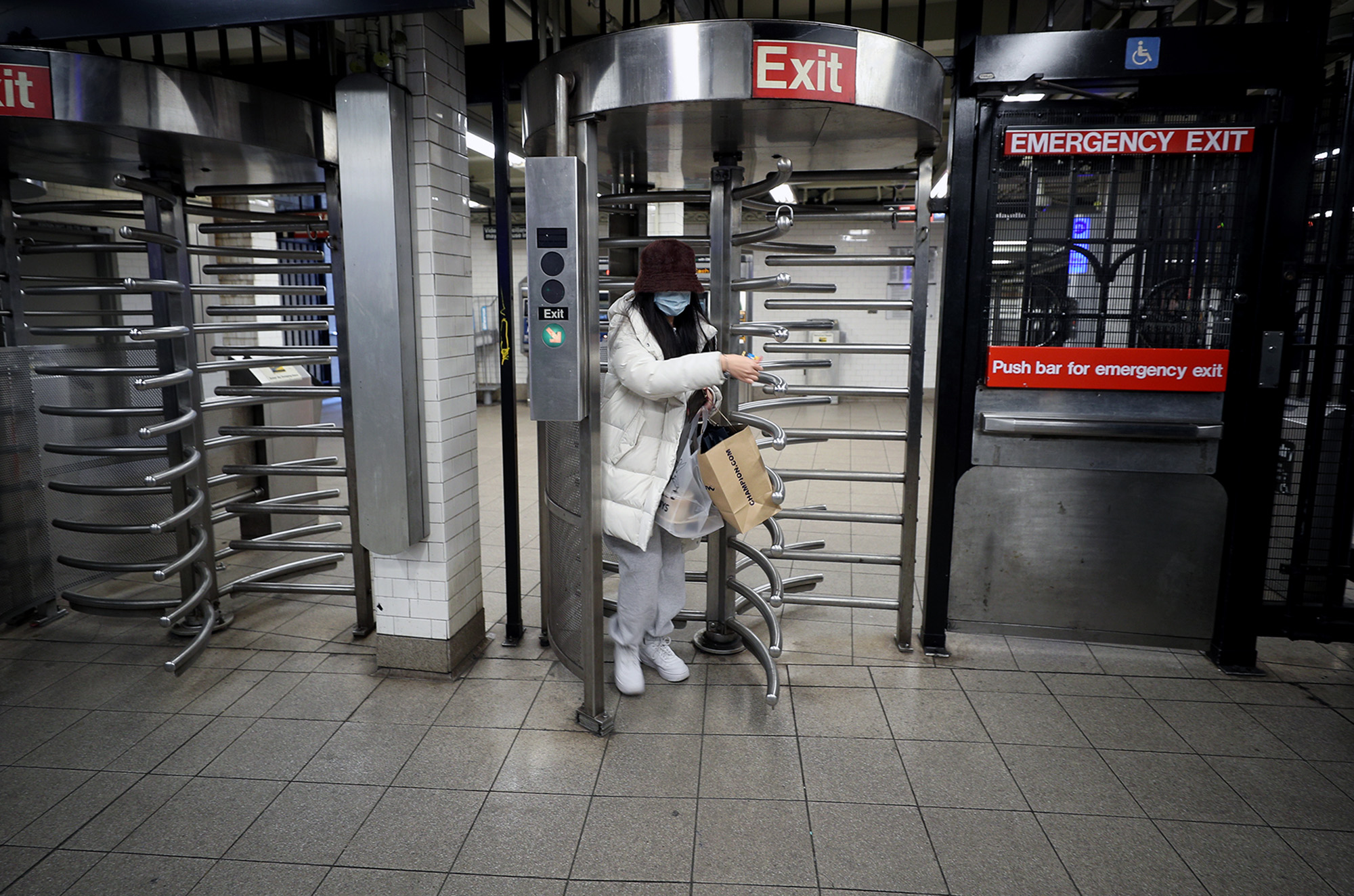 A person wears a medical mask in New York on Jan. 30.