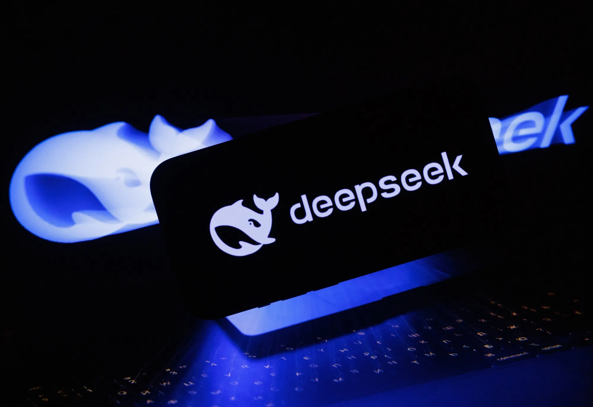 A DeepSeek artificial intelligence logo on a laptop, arranged in Riga, Latvia, on Monday, Jan. 27, 2025.&nbsp;