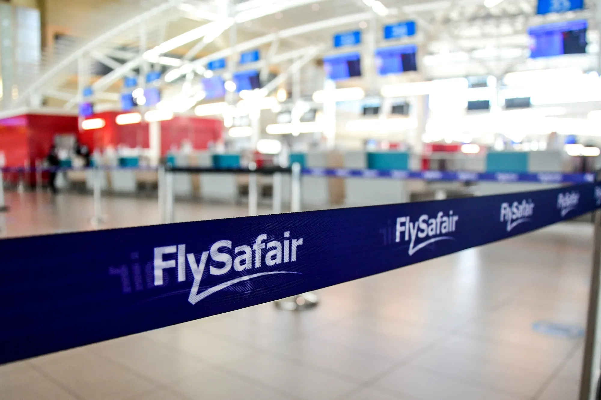 FlySafair branding at King Shaka International Airport in Durban.