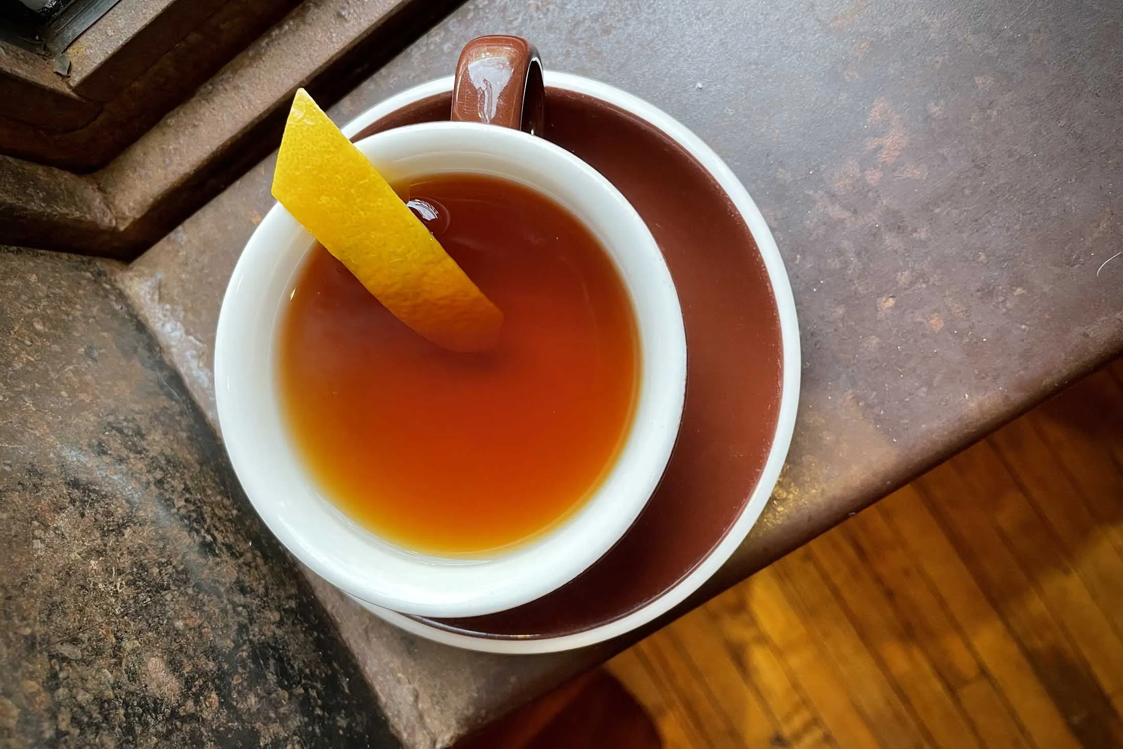 Fausto’s amaro caldo recipe in Brooklyn, N.Y., calls for equal parts liquor and water, garnished with a lemon peel to echo the citrus notes of the Antico Amaro Noveis.