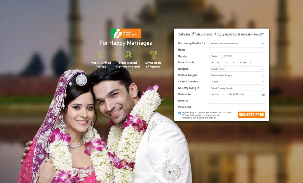 The Matrimony.com website
