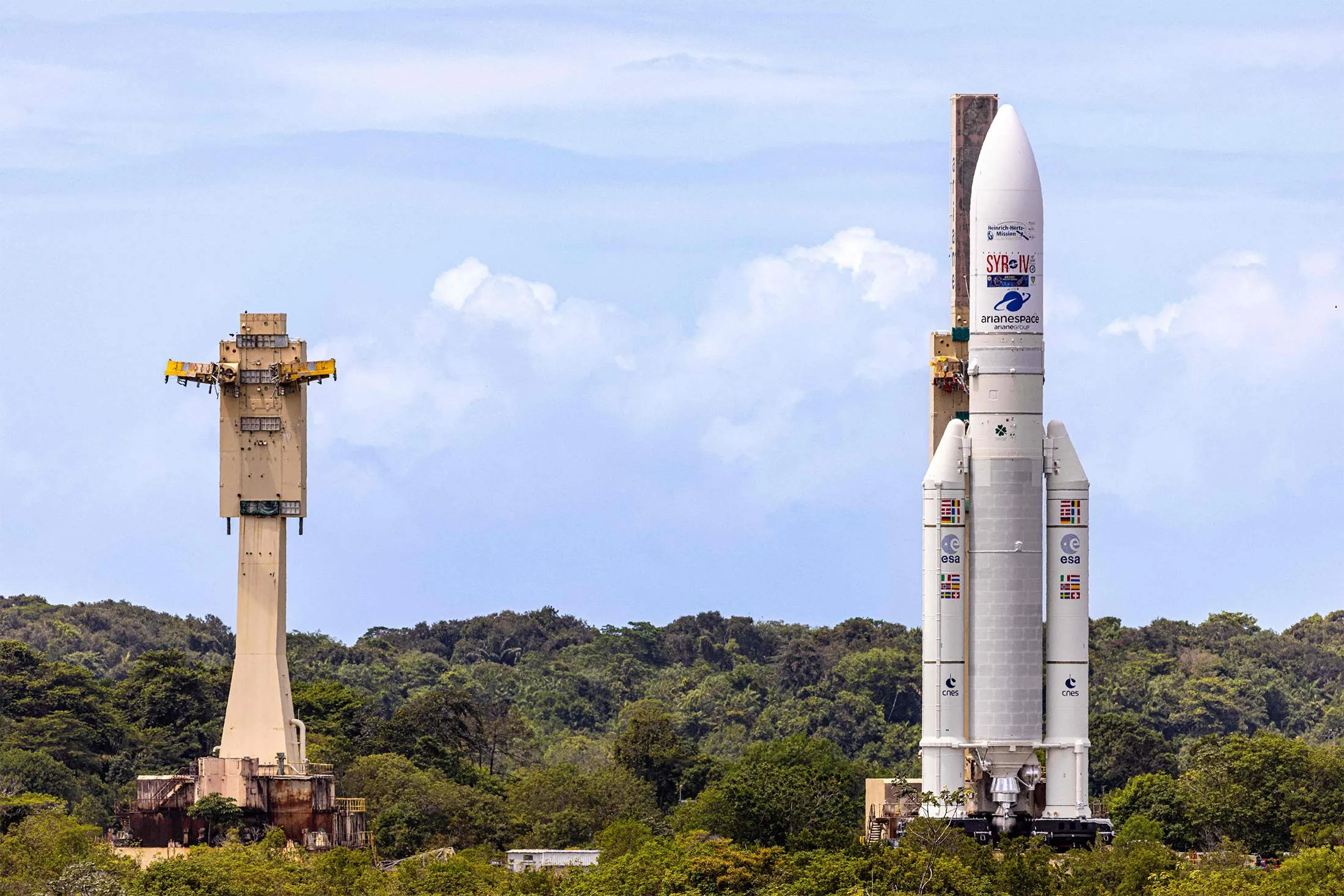 The Ariane 5 rocket on the launch pad of Europe's Spaceport, the Guiana Space Center in Kourou, French Guiana.&nbsp;