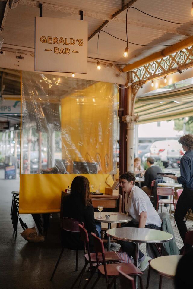 Outdoor seating at Geralds Bar, on Rathdowne Street.