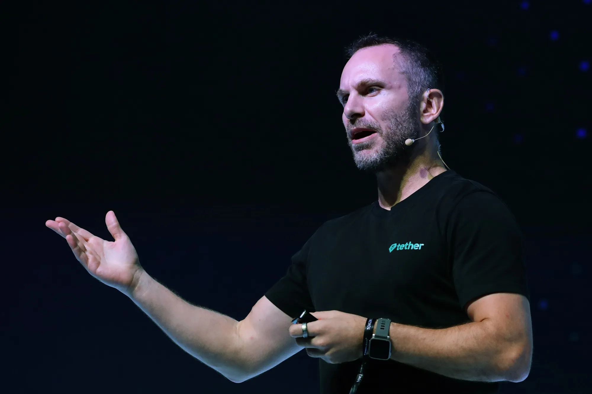 Paolo Ardoino, chief executive officer of Tether Holdings Ltd., during the Token2049 conference in Singapore, on Wednesday, Oct. 1, 2025.&nbsp;