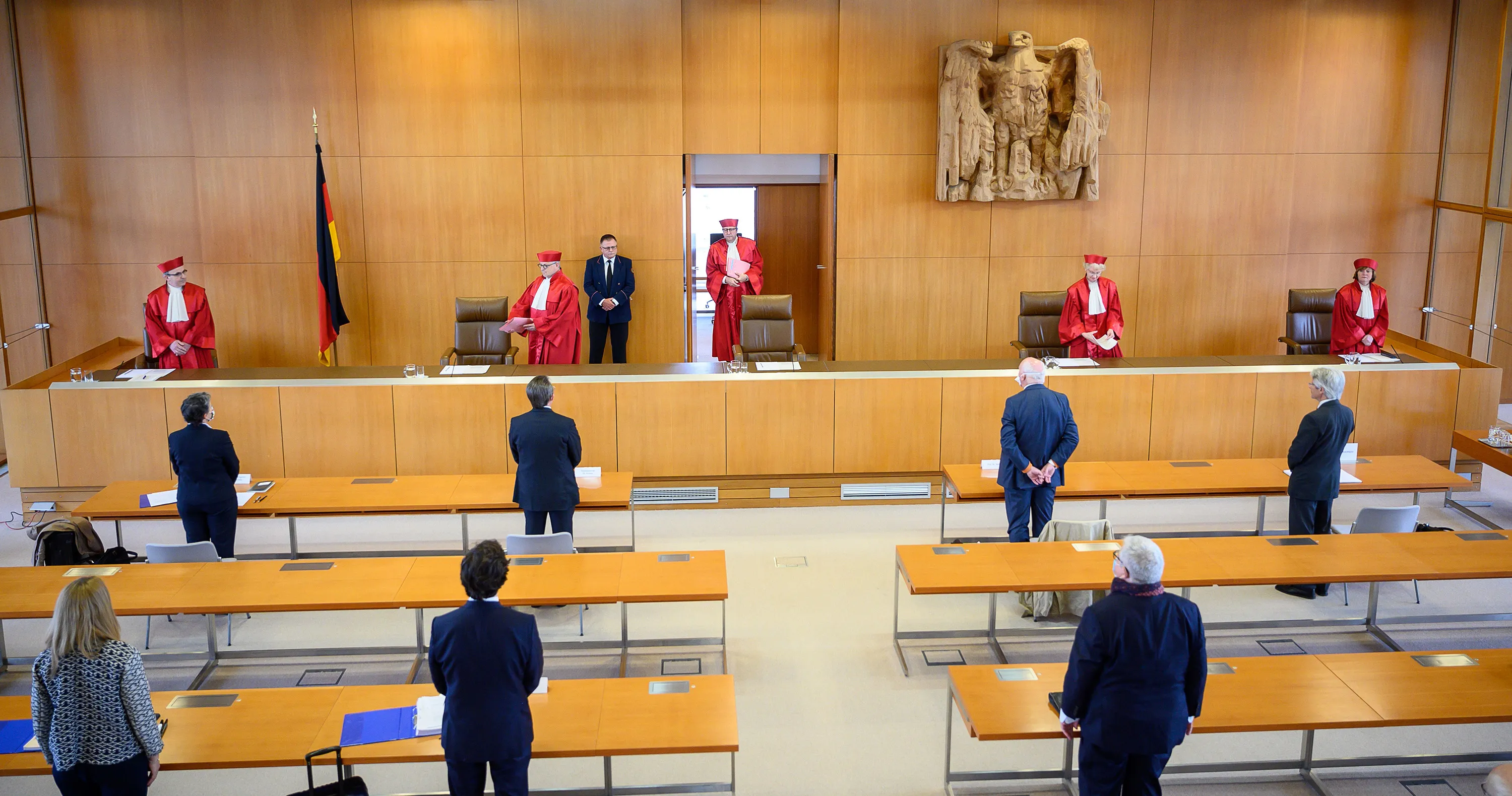 &nbsp;German constitutional court judges&nbsp;arrive to give the ruling in Karlsruhe, on May 5.
