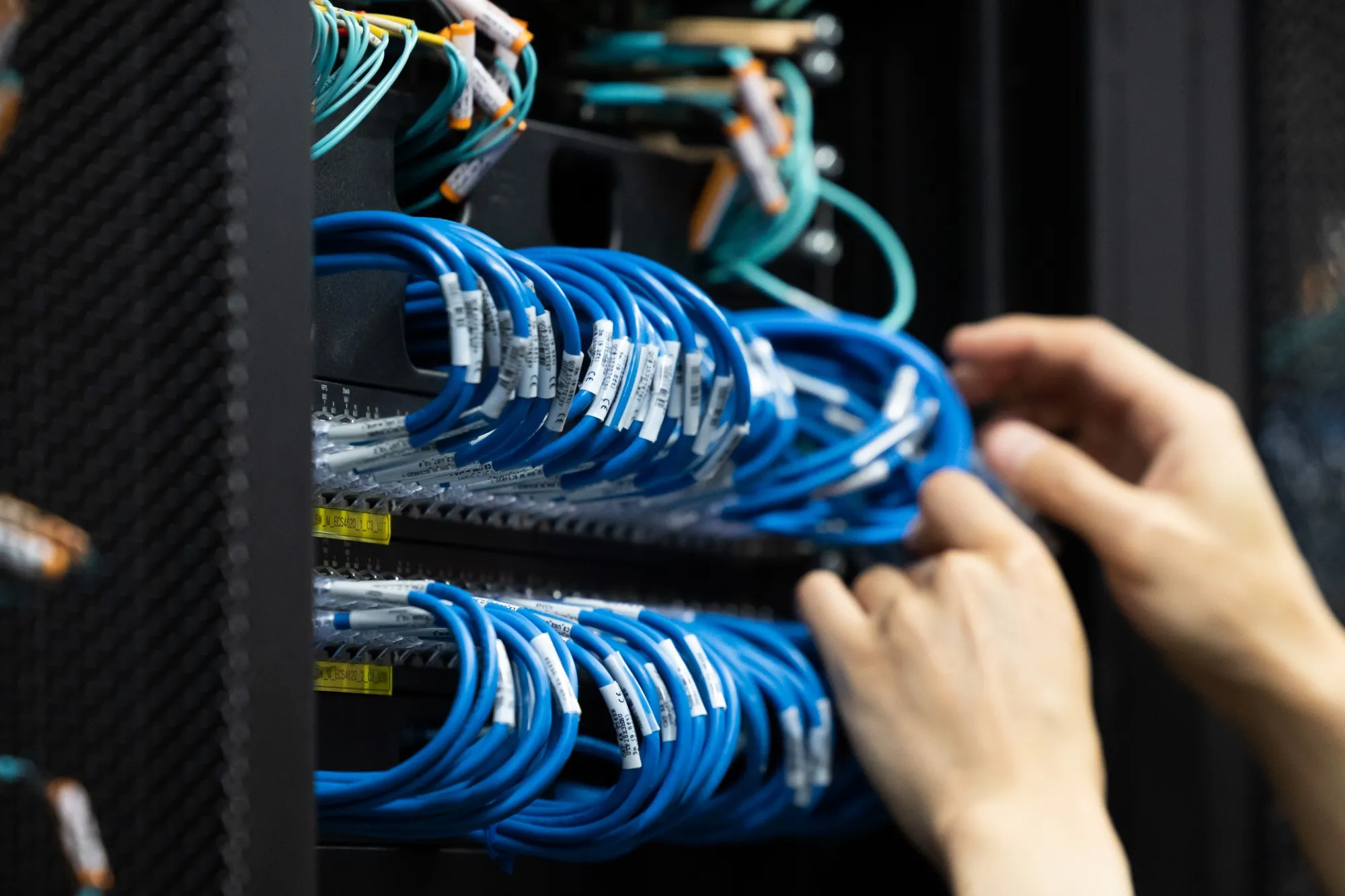 Bundles of cables inside a data center&nbsp;in Suwon, South Korea.