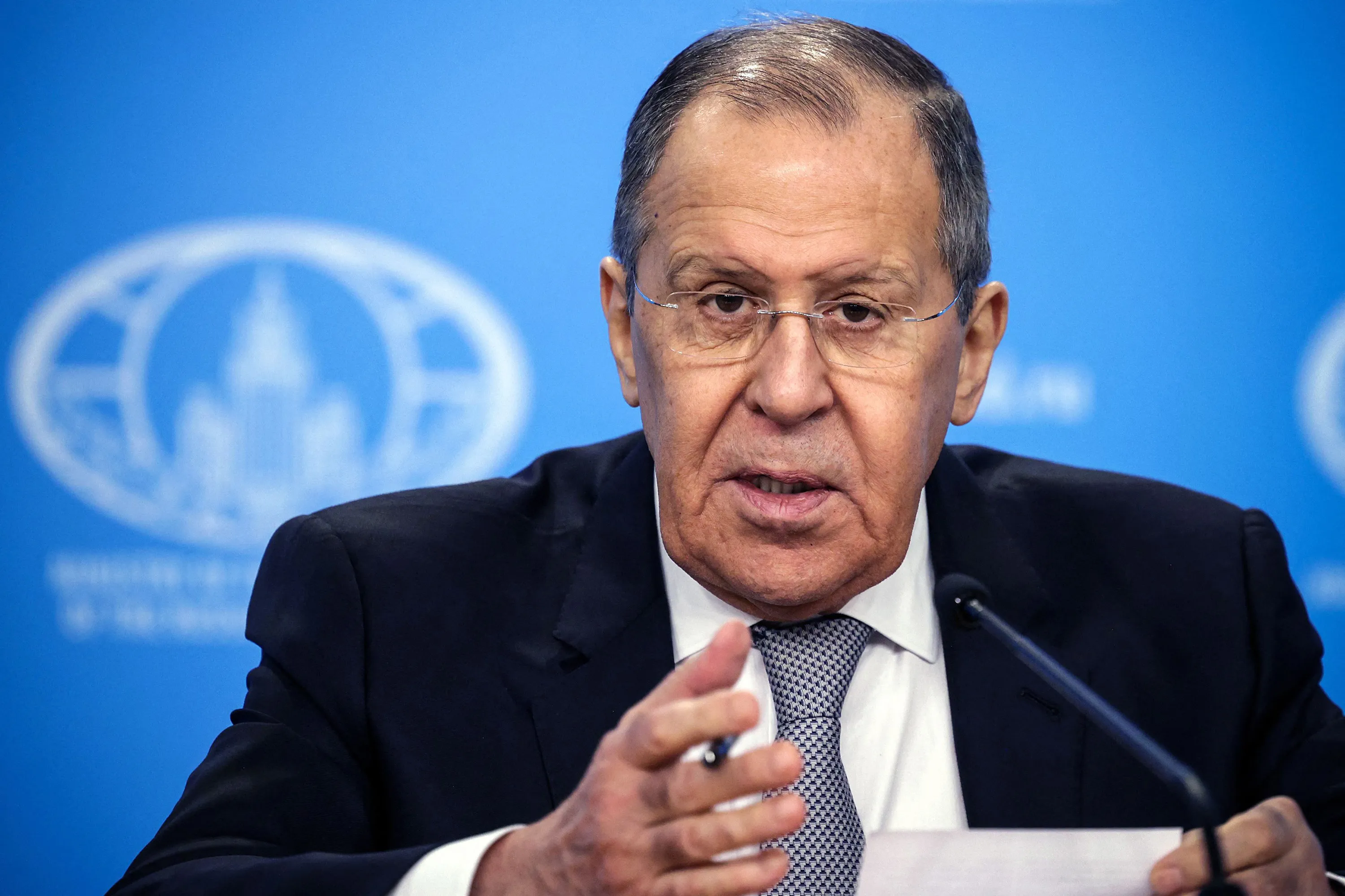 Sergei Lavrov during a news conference&nbsp;in Moscow on Jan. 14.