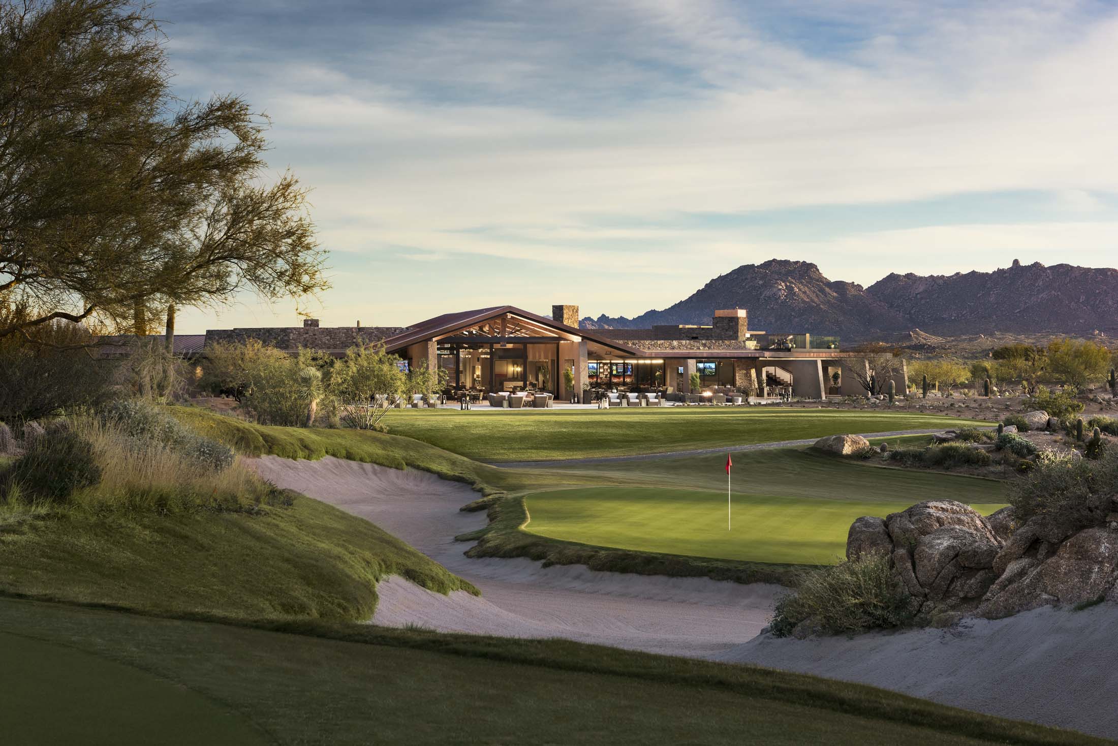 The 18th green and PXG House at Scottsdale National in Arizona.