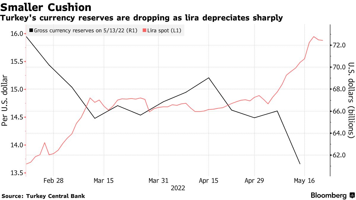 トルコの外貨準備、「衝撃的」な減少－13日までの週だけで48億ドル - Bloomberg