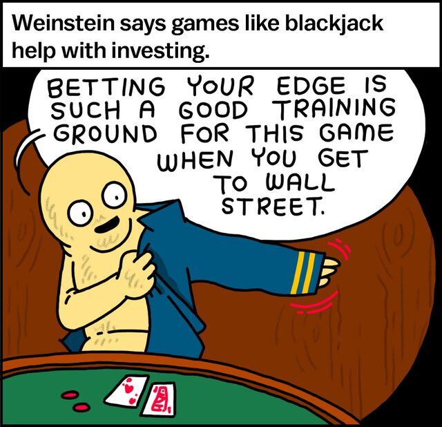 Weinstein says games like blackjack help with investing. "Betting your edge is such a good training ground for this game when you get to Wall Street.