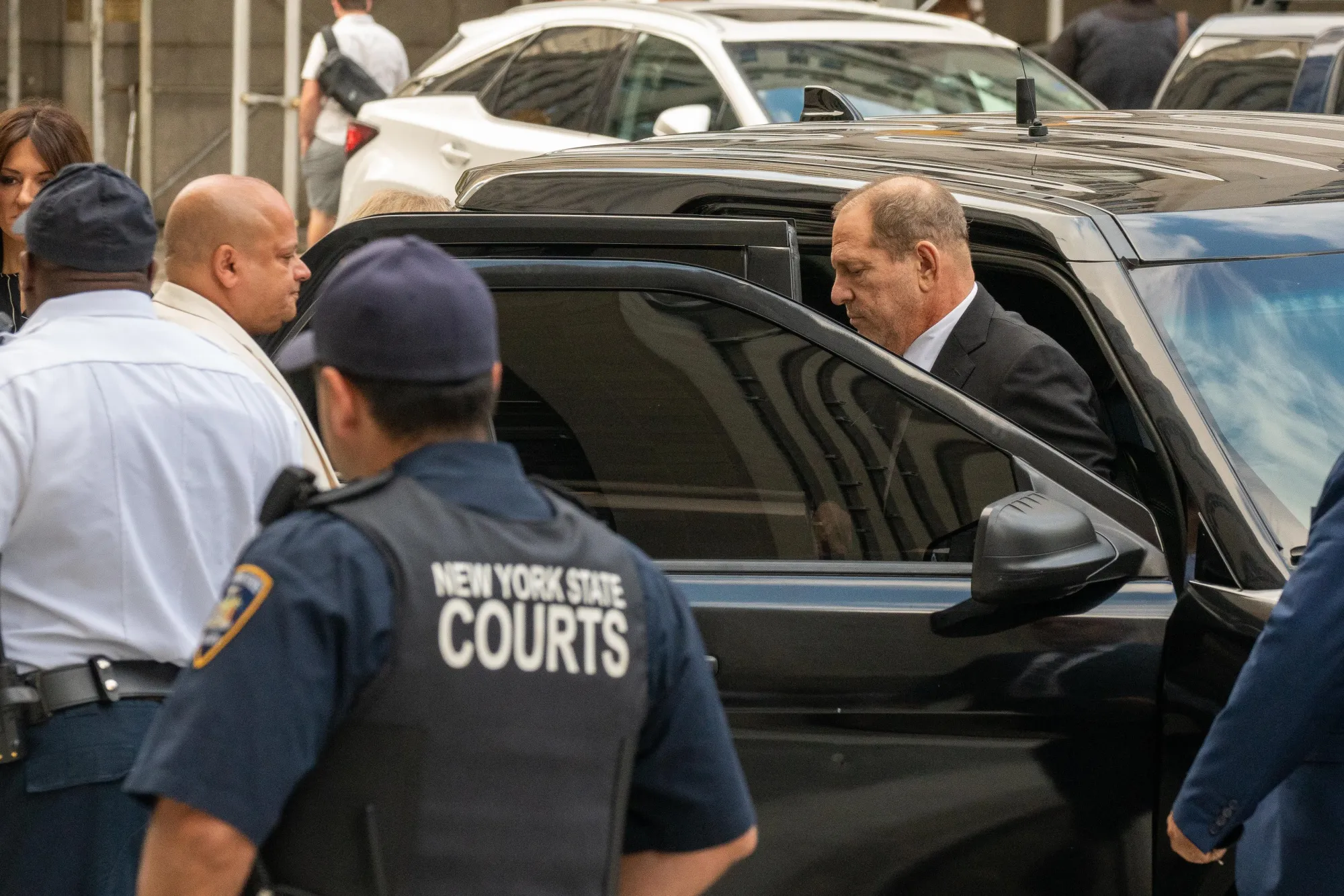Harvey Weinstein arrives at state supreme court in New York on Aug. 26, 2019.&nbsp;