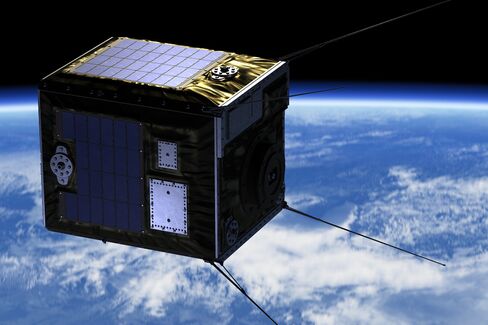 An artist's rendition of the microsatellite in low-earth orbit, carrying a payload of as many as 1,000 centimeter-sized artificial meteors.