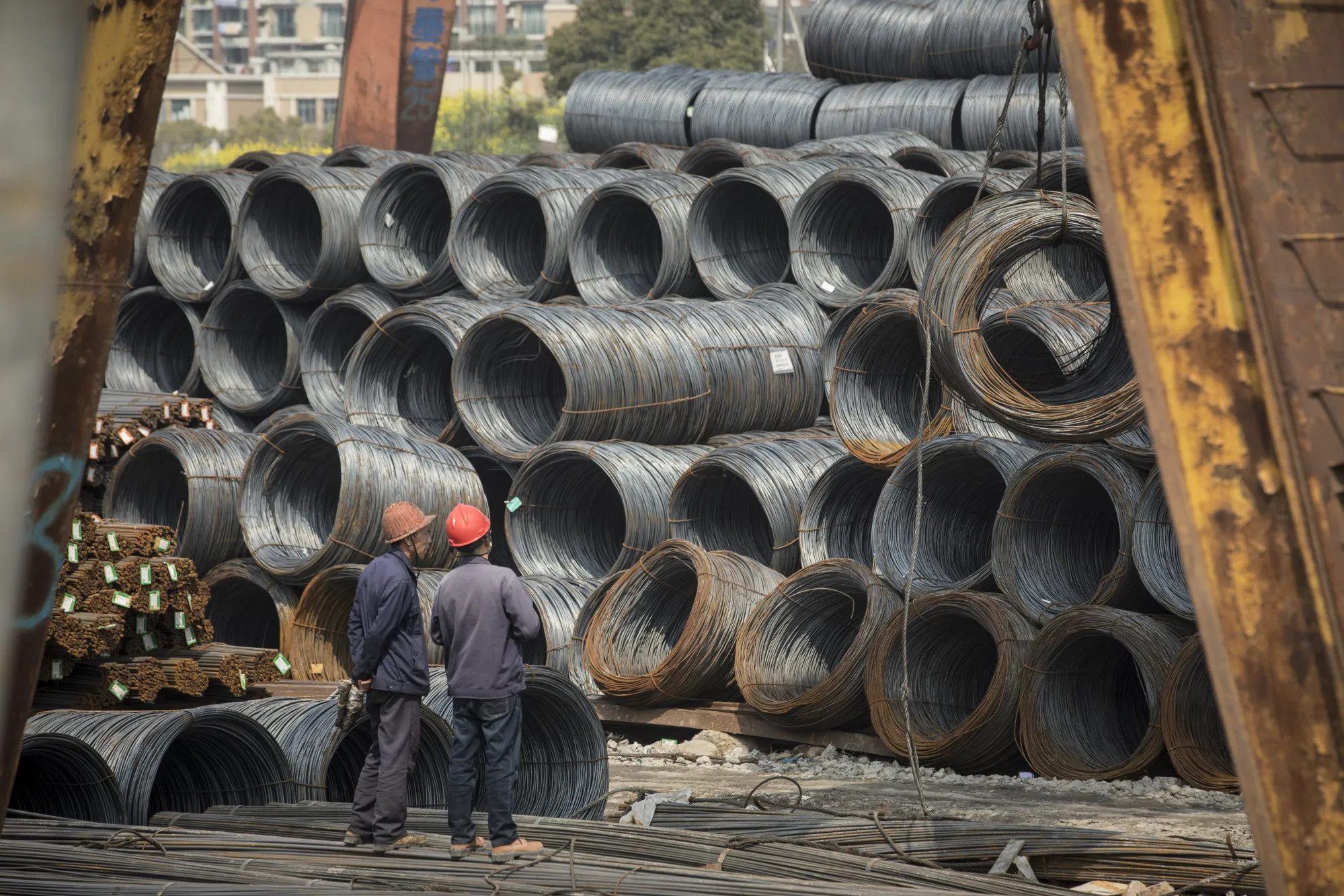 Steel Products at a Depot As China Asks U.S. to Offset Trade Loss Due to Metal Tariffs 