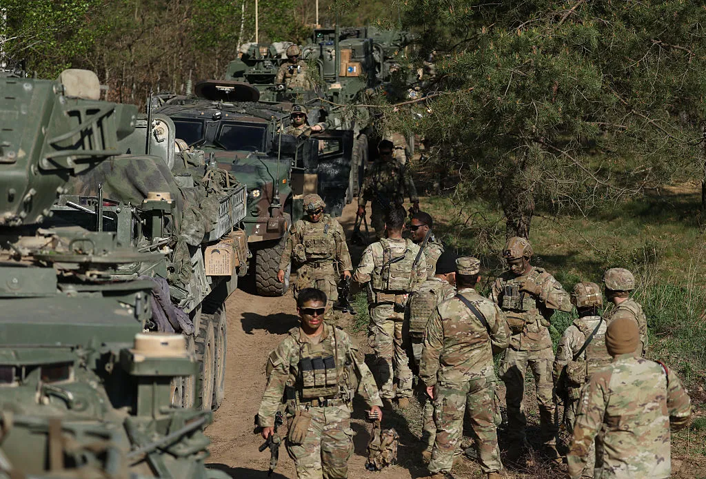 US soldiers prepare for a NATO excercise&nbsp;near Bemowo Piskie, Poland.