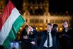 Peter Magyar celebrates during an election night event in Budapest, on April 12. 