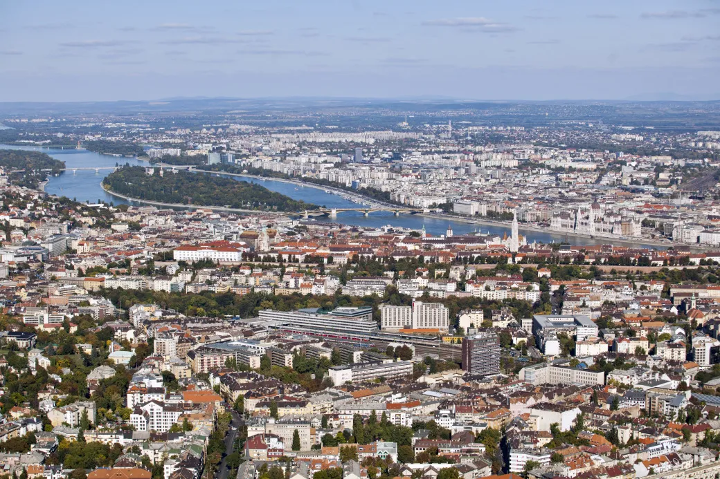 Aerial Views Of The Hungarian Capital And Highway Construction