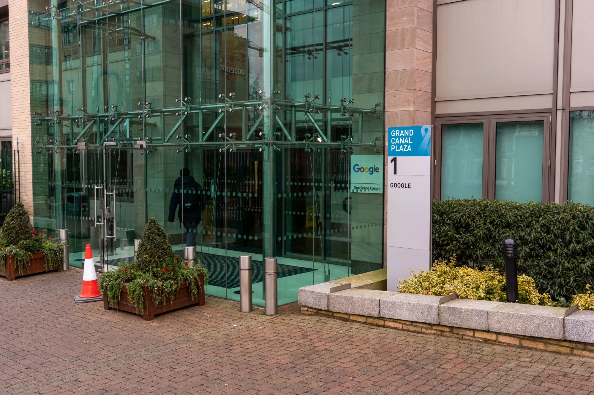The entrance to one of the Google office buildings in the 'Silicon Docks' area of central Dublin.