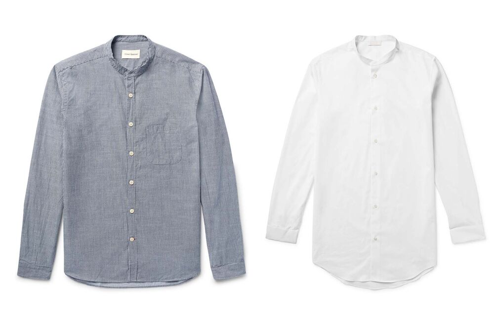 collarless button down mens shirt