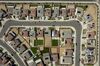 Houses in Moreno Valley, California, 65 miles east of Los Angeles are photographed from above.