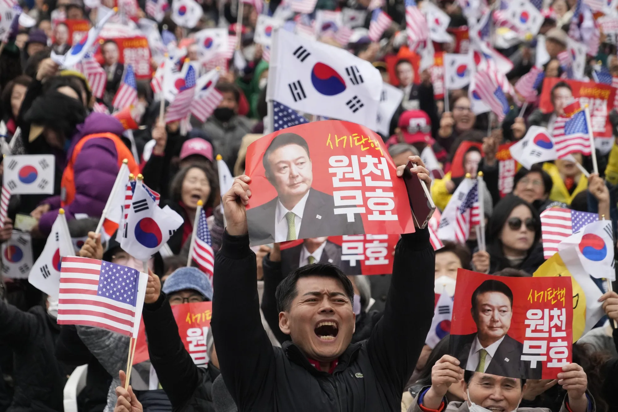 Supporters of Yoon Suk Yeol during a rally to oppose his impeachment in Seoul, South Korea, on March 1.