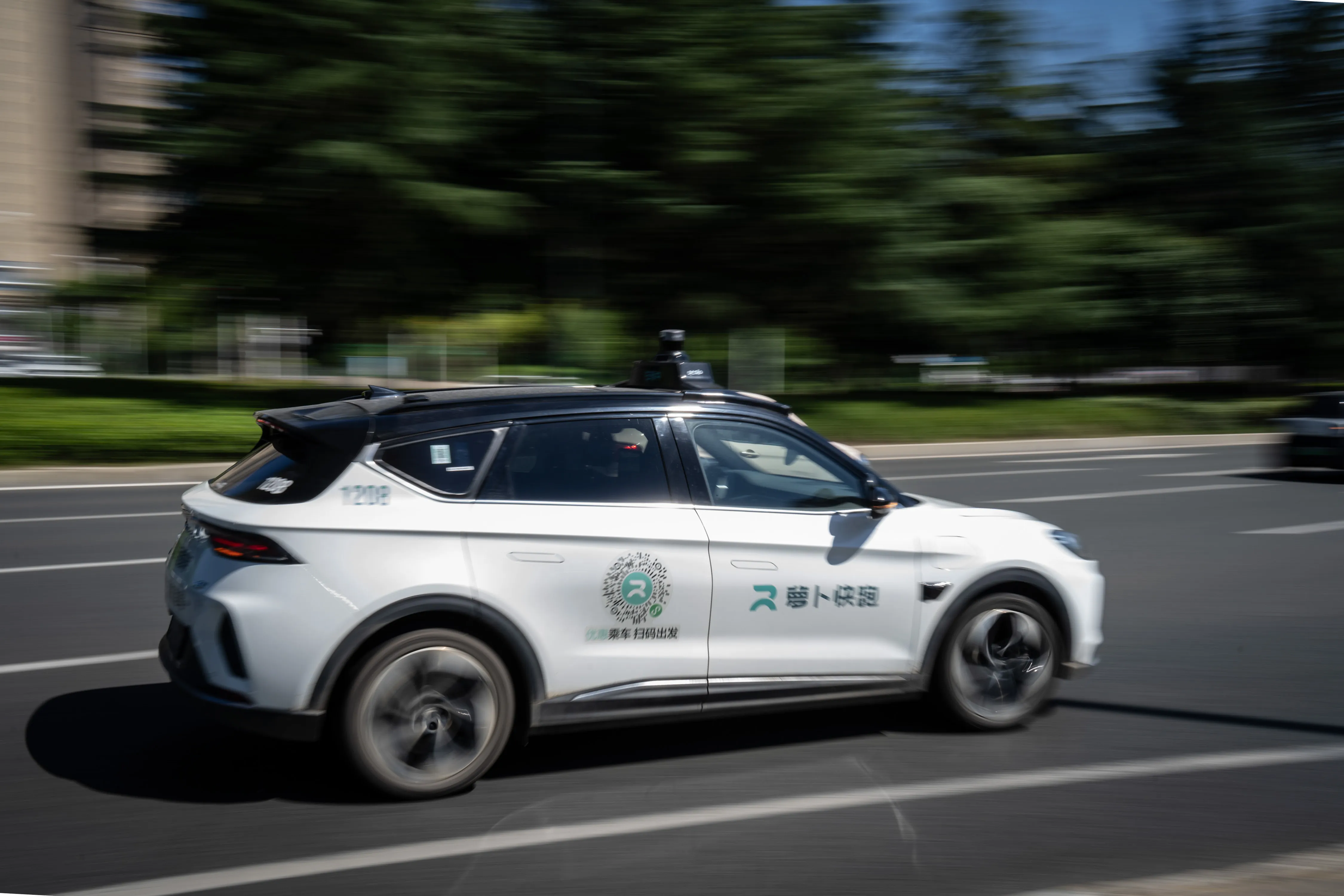A Baidu Inc. driverless robotaxi in Wuhan, China.