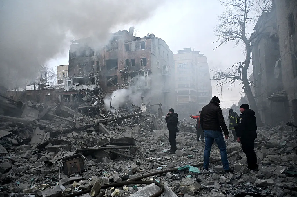 Damage following a Russian air strike in Kharkiv.