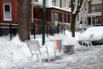 Someone's got dibs on these shoveled-out parking spots in Chicago. 