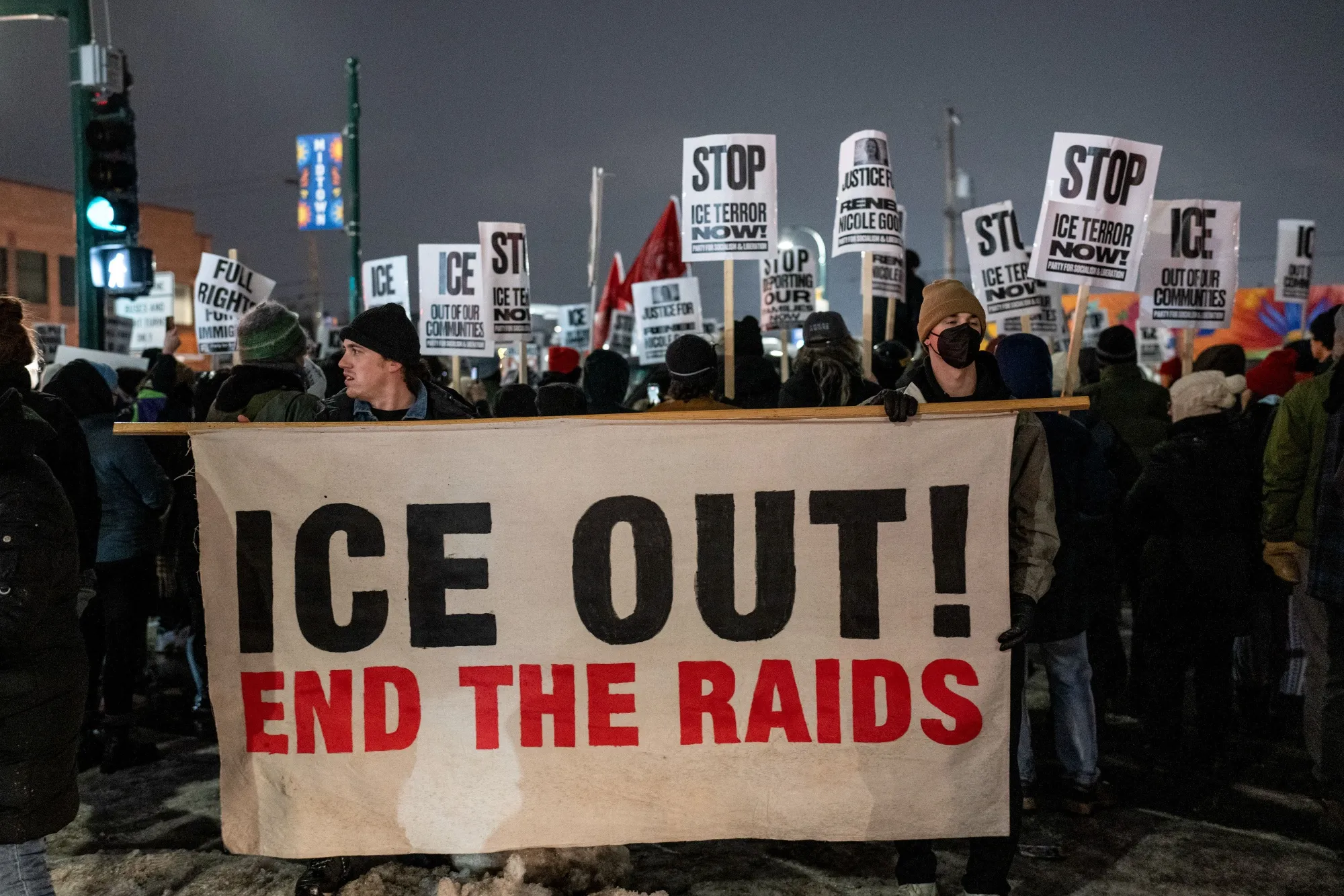 Demonstrators during a protest in Minneapolis, on Jan. 8,