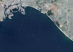 Satellite image of congestion at Los Angeles and Long Beach ports, on Aug. 26.