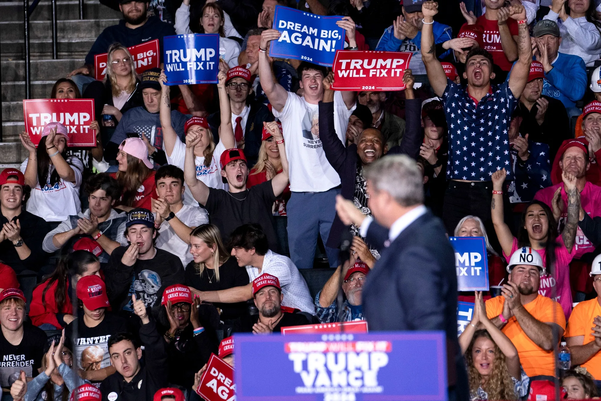 Attendees&nbsp;during the closing campaign event with former US President Donald Trump, not pictured,&nbsp;in Grand Rapids, Michigan, in 2024.