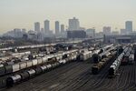 Tankers and freight cars sit at a train yard in Fort Worth, Texas.