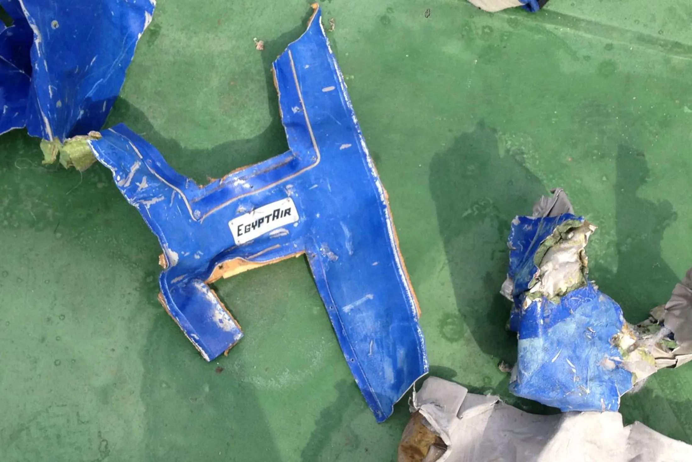 Some of the passengers' belongings and parts of the wreck of EgyptAir flight MS804 are seen as more wreckage found north of Alexandria, in Egypt on May 21, 2016.
