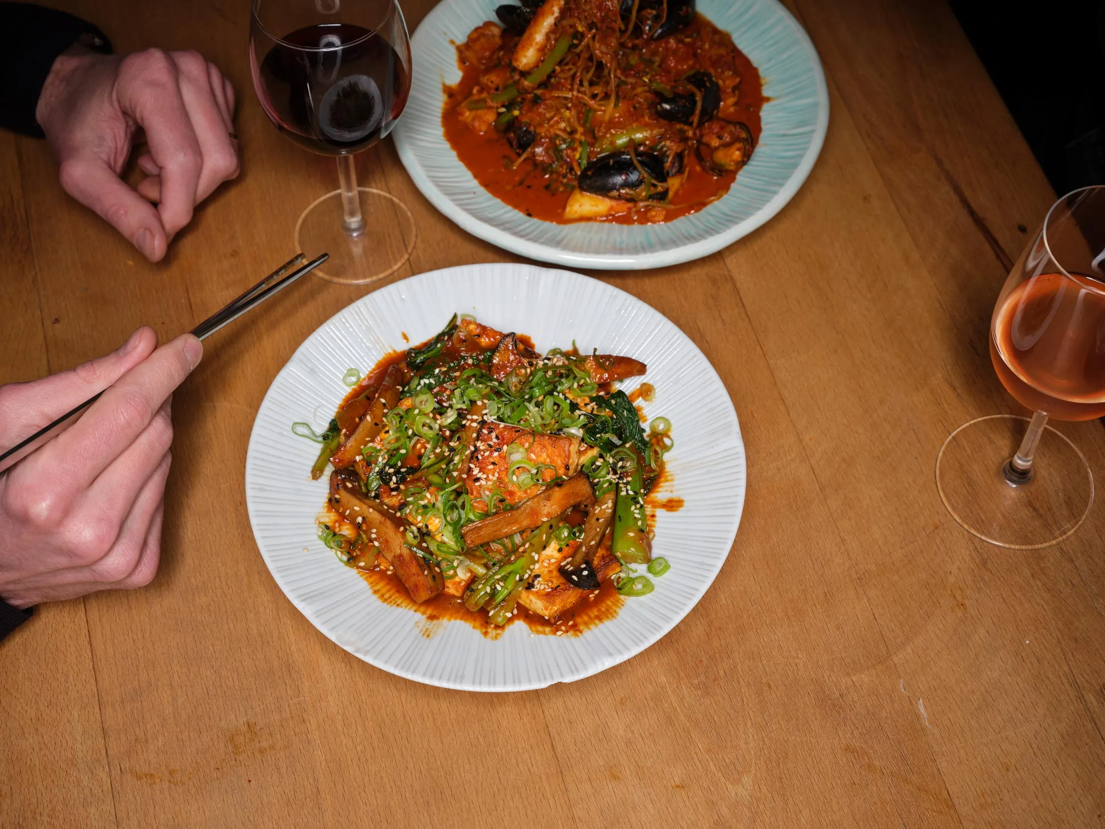 At Bokman wine bar in Bristol, England, there’s the chance to have a glass&nbsp;or two of a spicy Spanish red from Galicia with spicy tofu.