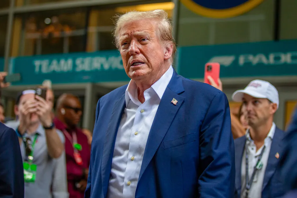 Donald Trump attending the Formula 1 Crypto.com Miami Grand Prix.