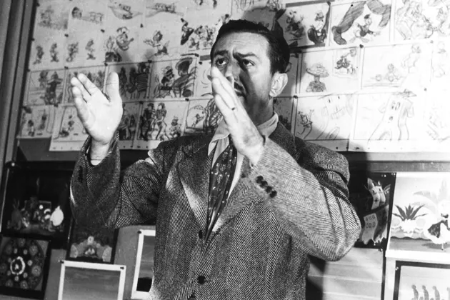 Walt Disney acts out his characters' roles during a story conference
in 1944

