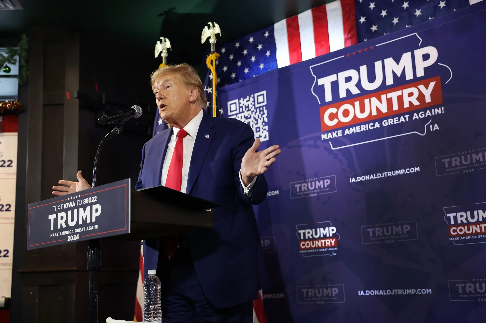 Donald Trump speaks at a campaign event in Ankeny, Iowa.