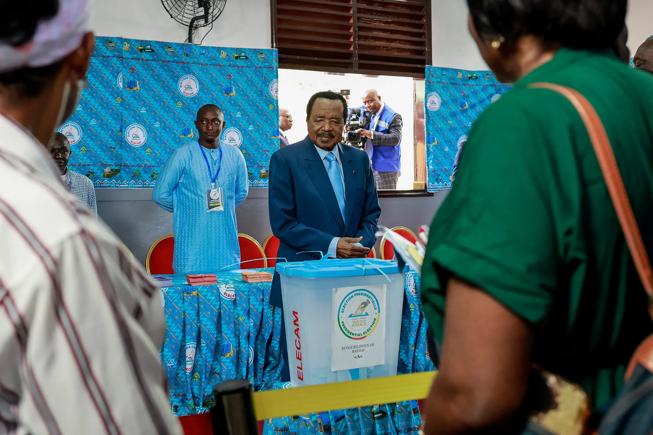 Paul Biya, Cameroon’s president, at&nbsp;a polling station in Yaounde on Oct. 12.
