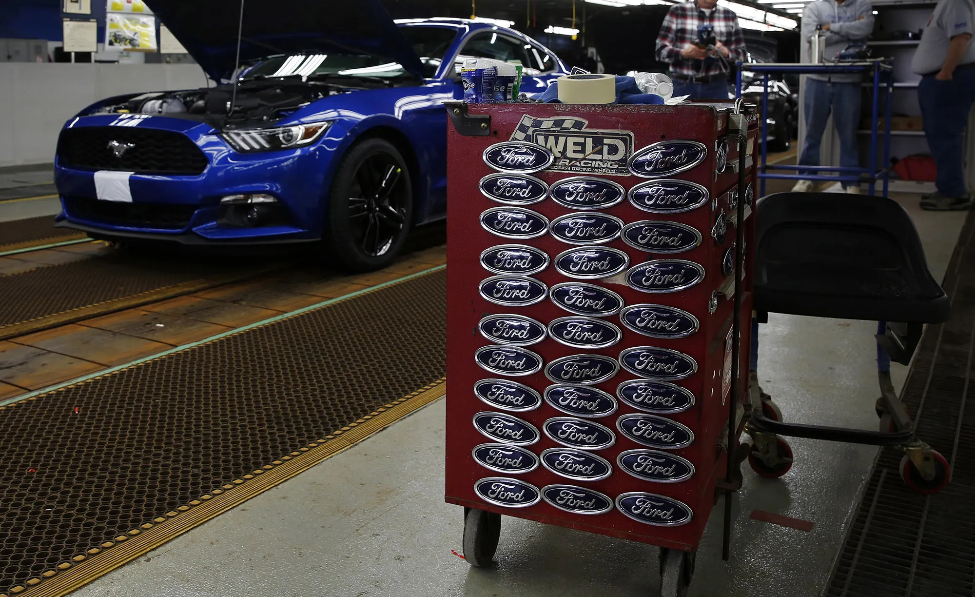 A Ford Mustang stands on the production line at the company’s assembly plant in Flat Rock, Michigan in 2017.