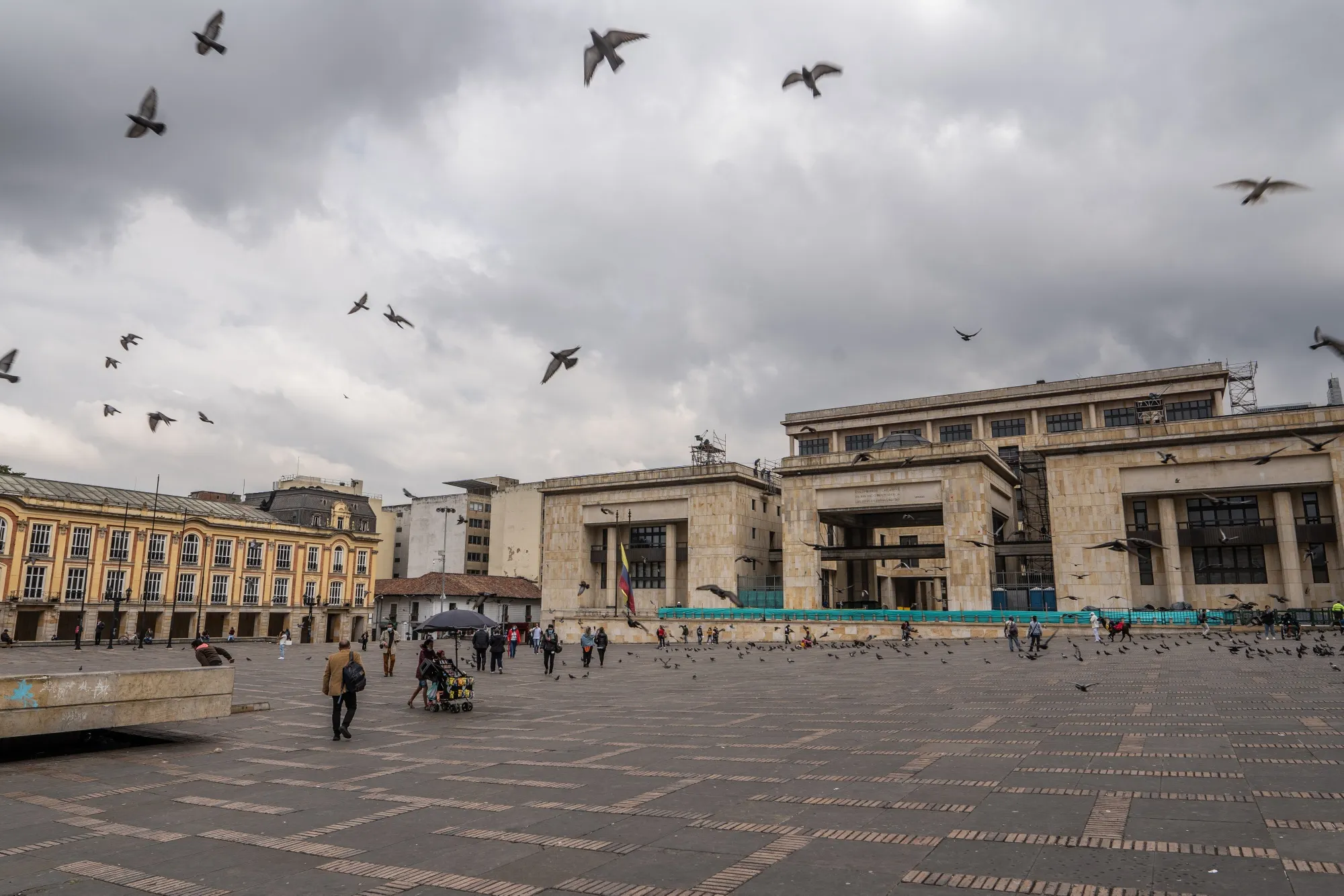 Pedestrians at Bolivar Square in Bogota, Colombia.