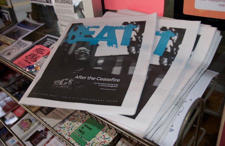 Stacks of new Baltimore Beat newspapers appeared on Wednesday morning. 