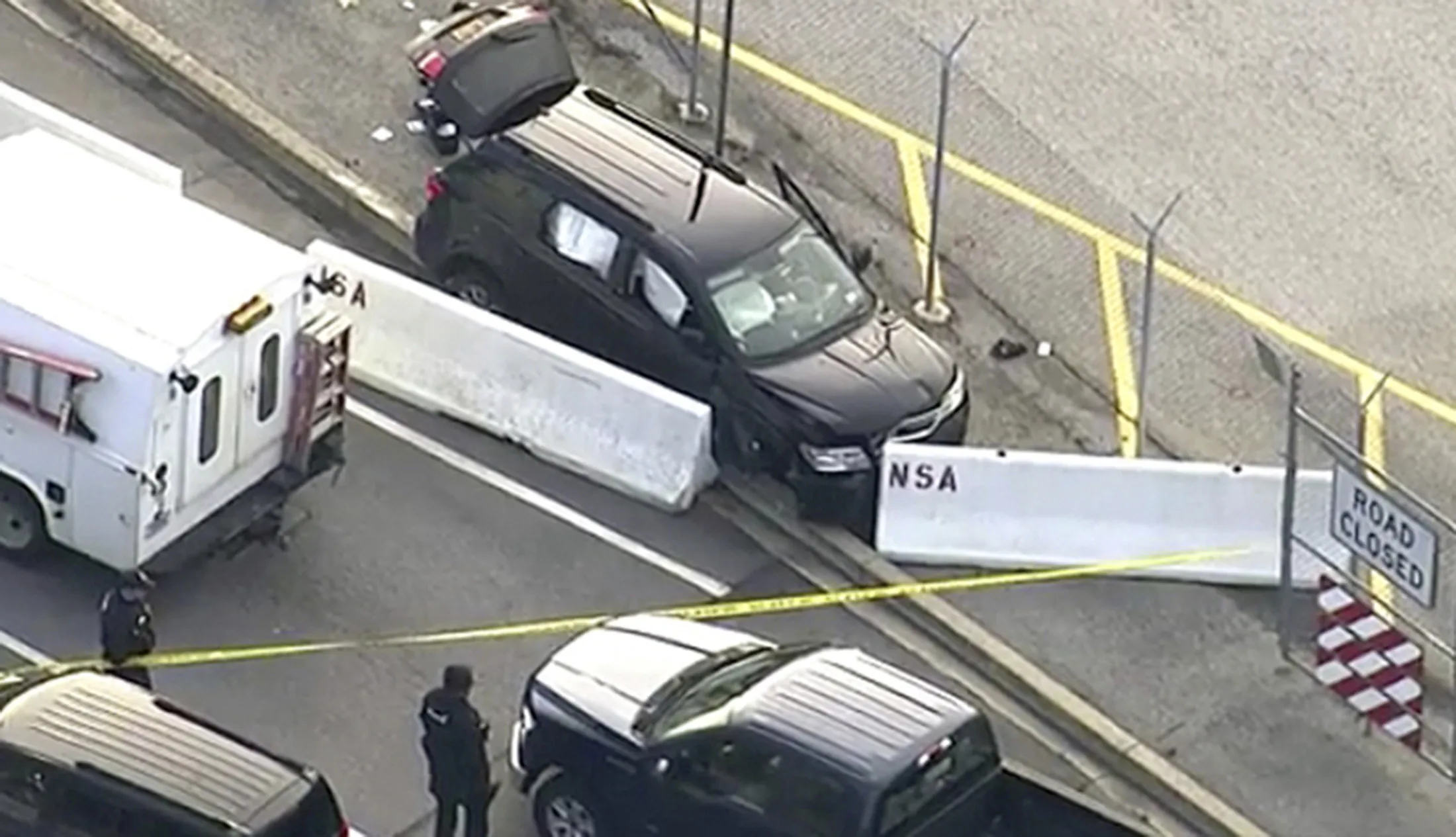 Authorities investigate the scene of a shooting outside NSA headquarters at Fort Meade, Maryland&nbsp;on Feb. 14, 2018.&nbsp;