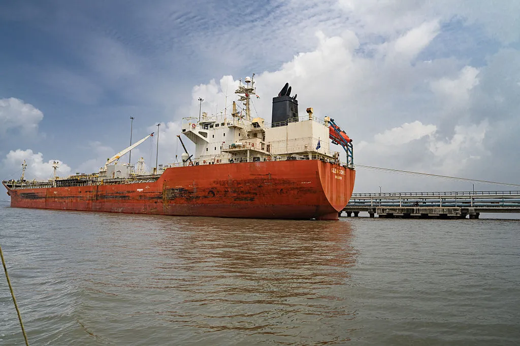 A tanker moored at Jawaharlal Nehru Port in Navi Mumbai, Maharashtra, India, in August.