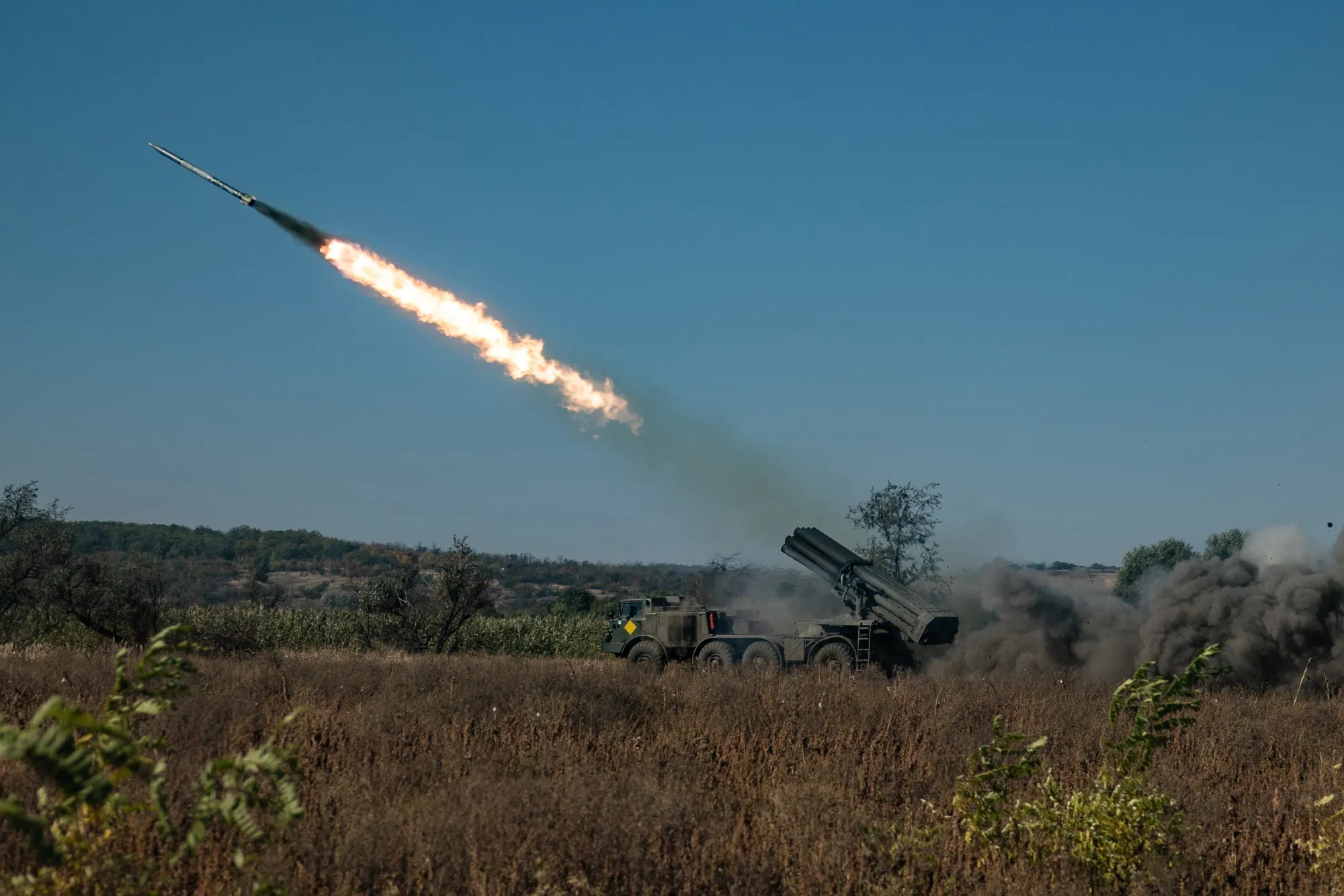 A multiple rocket launcher fires on Russian positions&nbsp;in Donetsk Oblast, Ukraine on Oct. 3.&nbsp;
