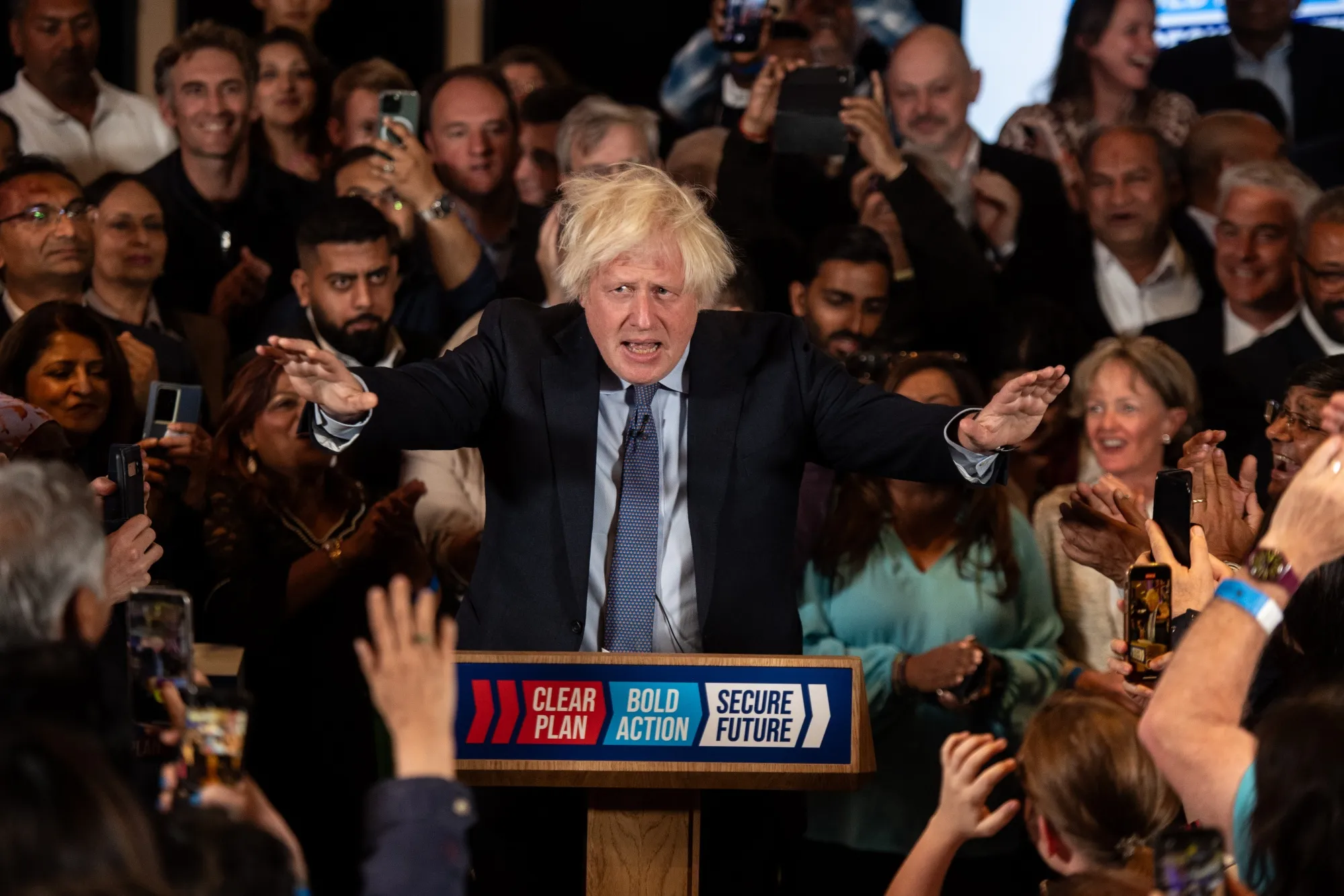 Boris Johnson at a Conservative Party general election campaign event at the National Army Museum in London on July 2.