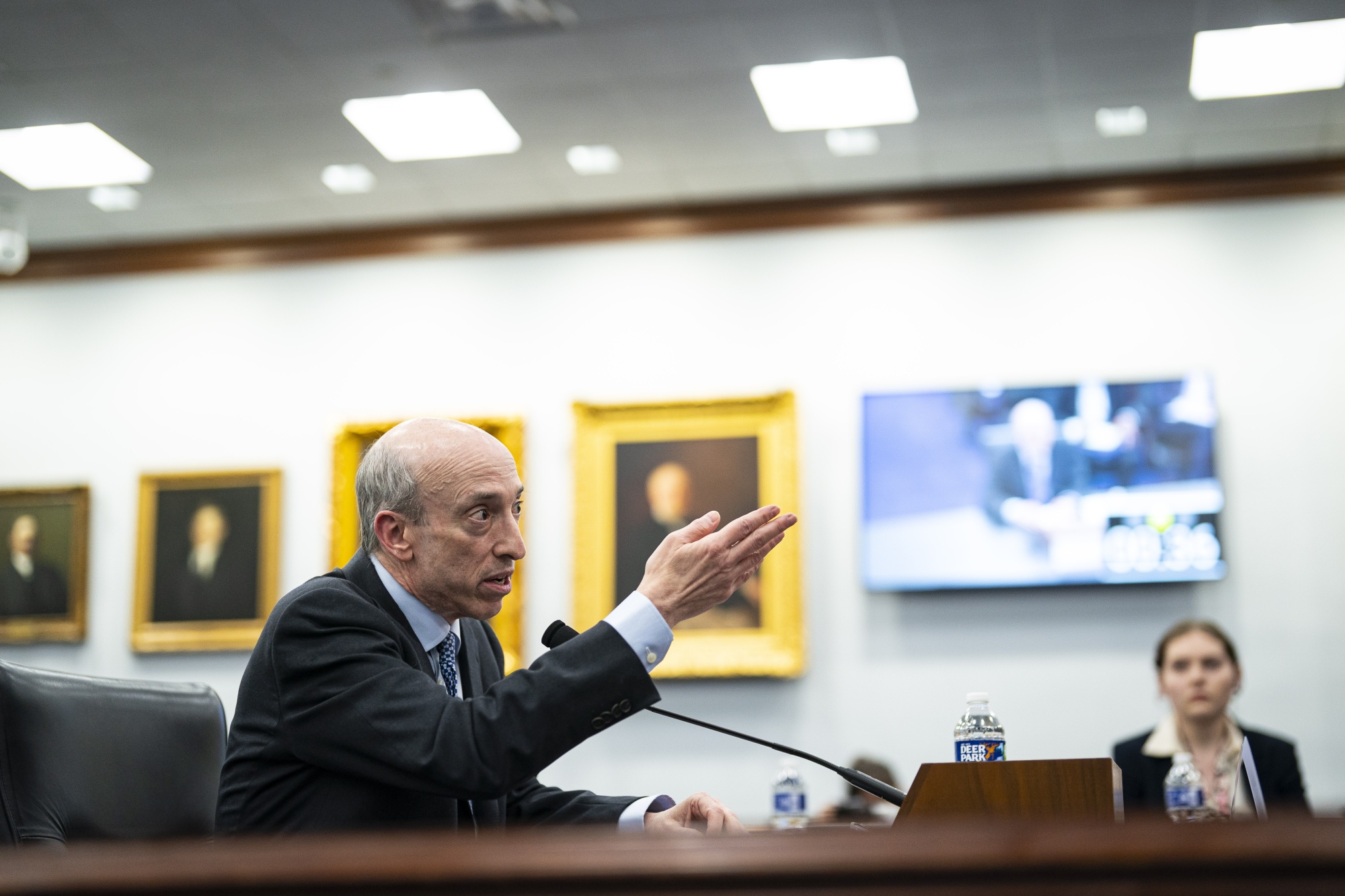 The US Securities and Exchange Commission is looking into possible trading based on inside information at First Republic Bank, prior to its seizure by the federal government and sale to JPMorgan. Above, SEC Chairman Gary Gensler testifies during a House Appropriations Subcommittee hearing in Washington on March 29.