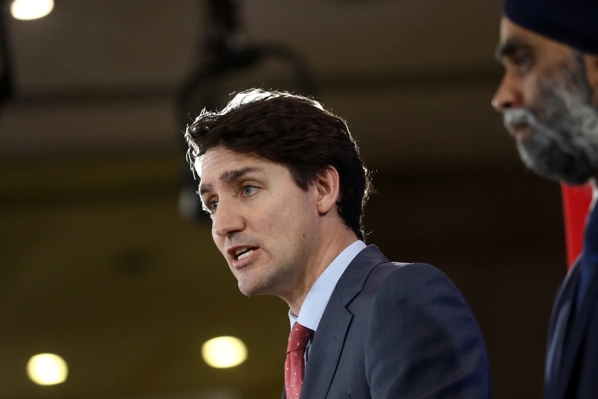 Justin Trudeau speaks to reporters after a NATO meeting near Watford, U.K., on Dec. 4, 2019.